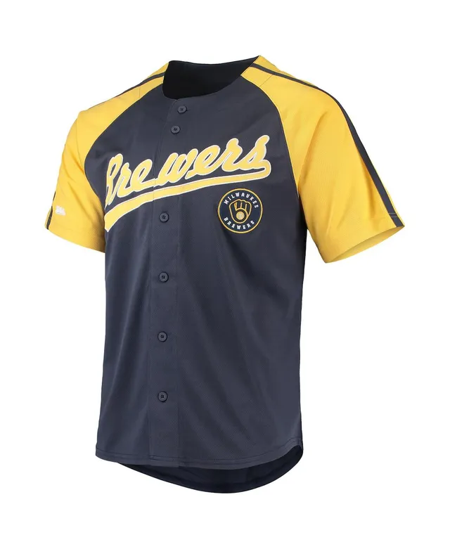 STITCHES Men's Stitches Navy Milwaukee Brewers Button-Down Raglan Fashion  Jersey