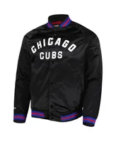 Men's Mitchell & Ness Black Chicago Cubs Satin Raglan Full-Snap Varsity Jacket