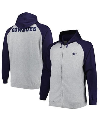 Men's Heather Gray Dallas Cowboys Big and Tall Fleece Raglan Full-Zip Hoodie Jacket