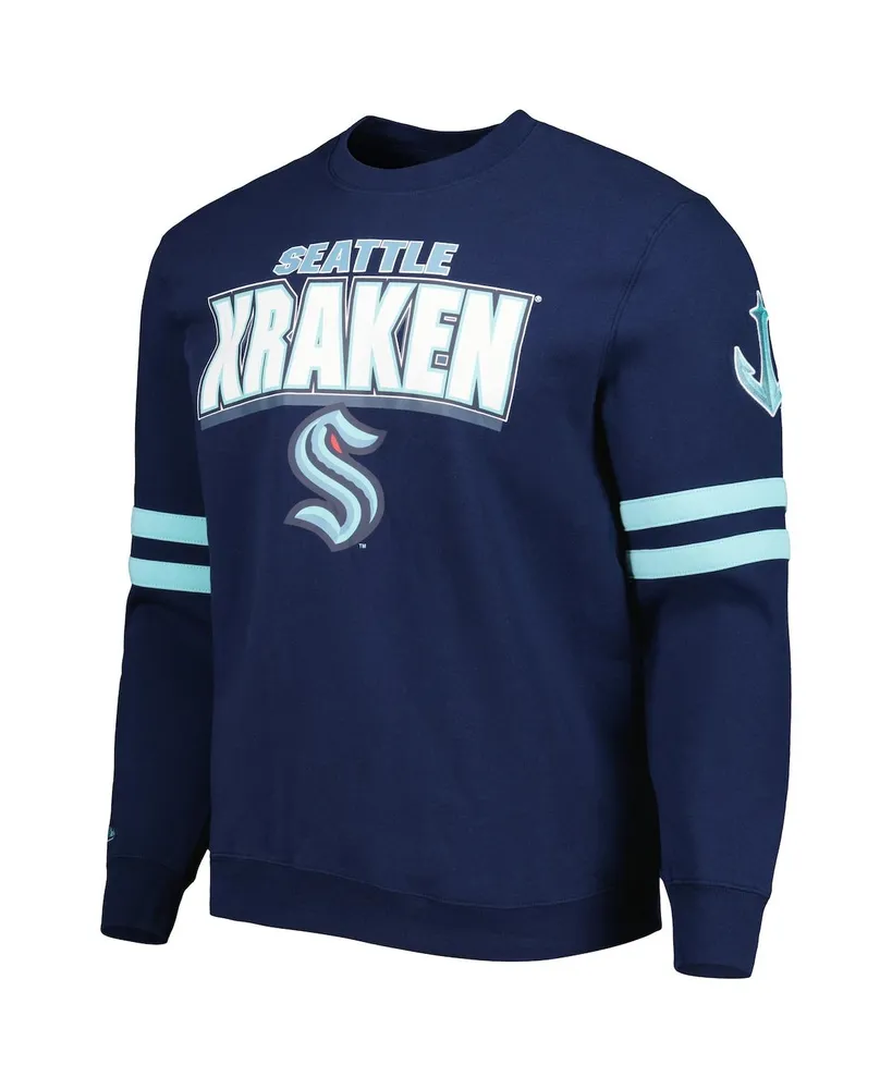 Men's Mitchell & Ness Deep Sea Blue Seattle Kraken Allover Logo Pullover Sweatshirt
