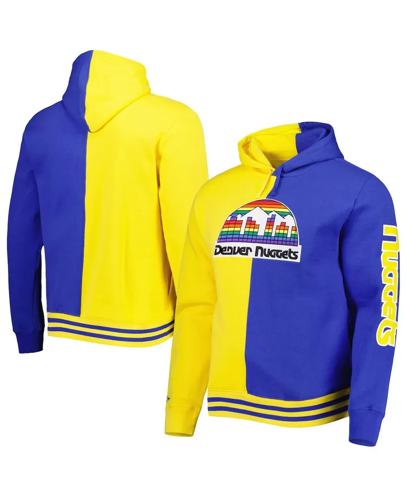 Men's Mitchell & Ness Gold, Royal Denver Nuggets Hardwood Classics Split Pullover Hoodie