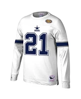 Men's Mitchell & Ness Deion Sanders White Dallas Cowboys Retired Player Name and Number Long Sleeve Top