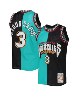 Men's Mitchell & Ness Shareef Abdur-Rahim Turquoise, Black Vancouver Grizzlies Hardwood Classics 1996-97 Split Swingman Jersey