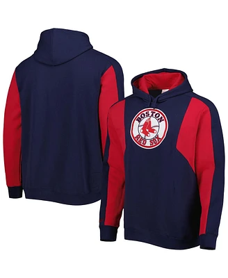 Men's Mitchell & Ness Navy, Red Boston Sox Colorblocked Fleece Pullover Hoodie