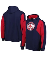 Men's Mitchell & Ness Navy, Red Boston Sox Colorblocked Fleece Pullover Hoodie