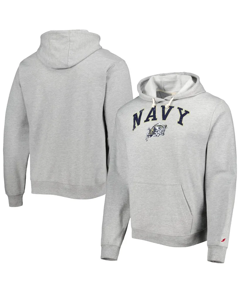 Men's League Collegiate Wear Heather Gray Navy Midshipmen Arch Essential Fleece Pullover Hoodie