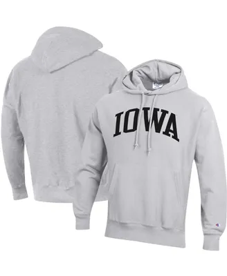 Men's Champion Heathered Gray Iowa Hawkeyes Team Arch Reverse Weave Pullover Hoodie