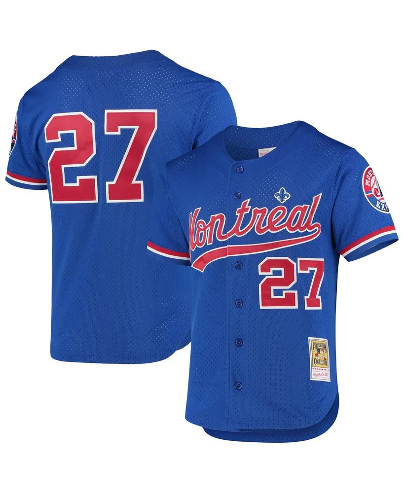 Men's Mitchell & Ness Vladimir Guerrero Royal Texas Rangers Cooperstown Collection Mesh Batting Practice Button-Up Jersey Size: Large