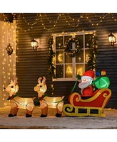 Homcom 8ft Long Christmas Inflatable Santa Claus on Sleigh w/ Reindeer for Yard