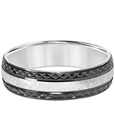 Men's Carved Two-Tone Wedding Band in Sterling Silver & Black Rhodium-Plate - Two