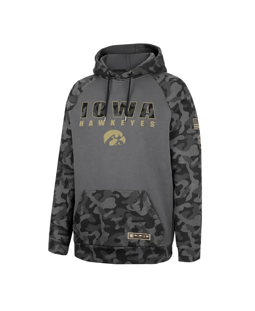 Men's Colosseum Charcoal Iowa Hawkeyes Oht Military-Inspired Appreciation Camo Stack Raglan Pullover Hoodie
