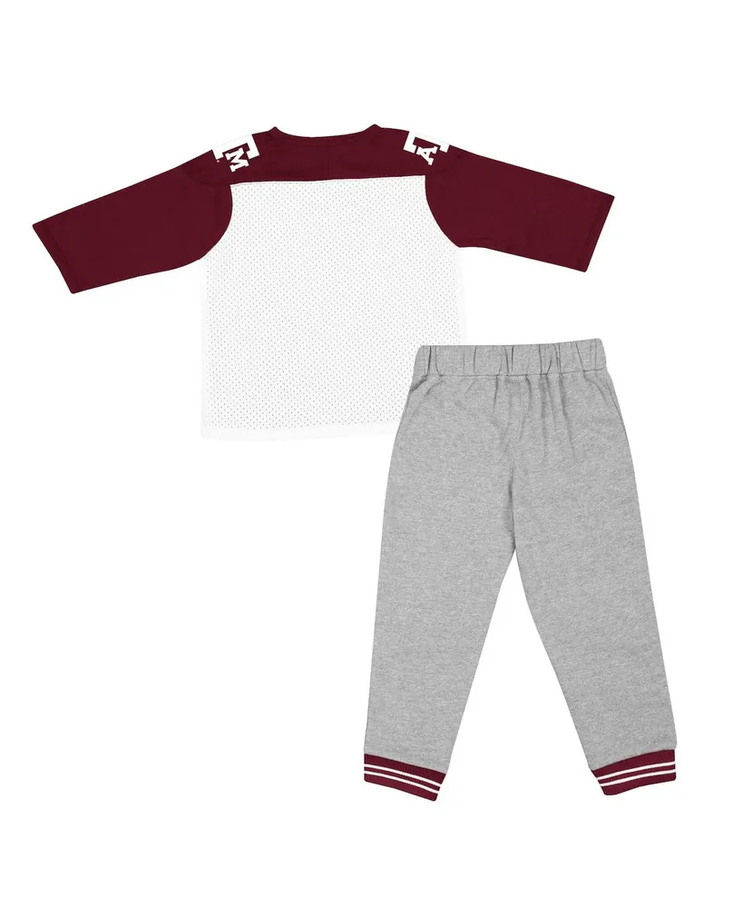 Toddler Boys and Girls Colosseum Maroon, Heather Gray Texas AandM Aggies Jingtinglers Football V-Neck Jersey T-shirt Pants Set