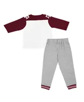 Toddler Boys and Girls Colosseum Maroon, Heather Gray Texas AandM Aggies Jingtinglers Football V-Neck Jersey T-shirt and Pants Set