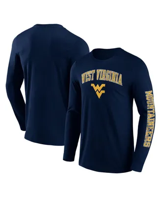 Men's Fanatics Navy West Virginia Mountaineers Distressed Arch Over Logo 2.0 Long Sleeve T-shirt