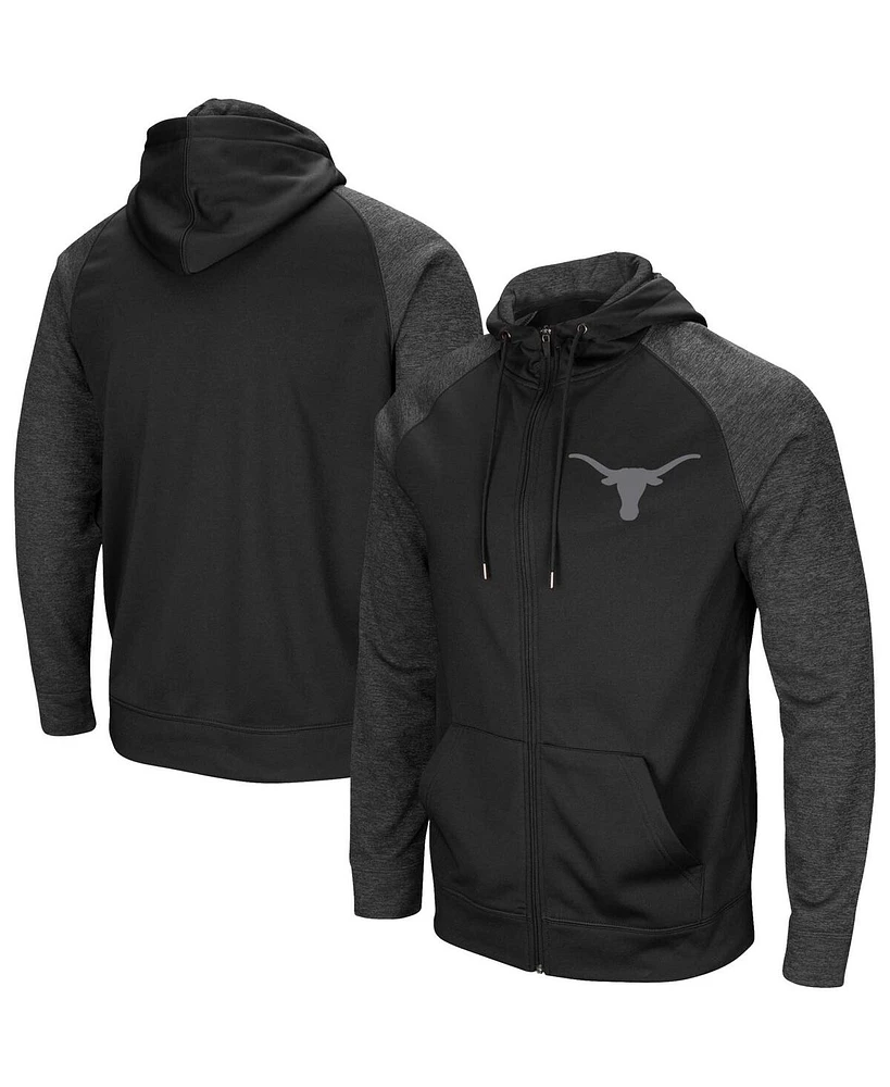 Men's Colosseum Black Texas Longhorns Blackout 3.0 Tonal Raglan Full-Zip Hoodie