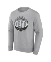 Men's Fanatics Heathered Gray Brooklyn Nets True Classics Vint Pullover Sweatshirt