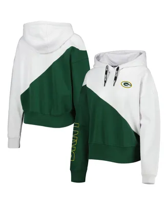 Women's Dkny Sport White and Green Green Bay Packers Bobbi Color Blocked Pullover Hoodie