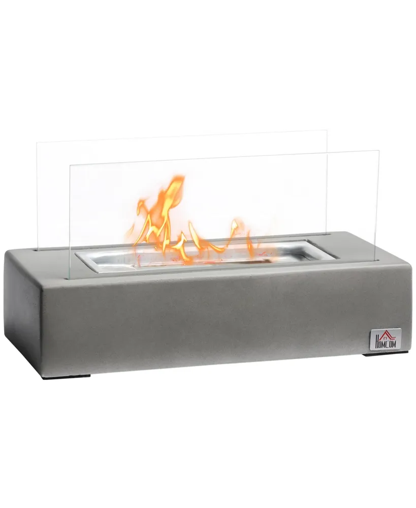 Tabletop Fireplace, 13" Concrete Alcohol Fireplace, Light Grey