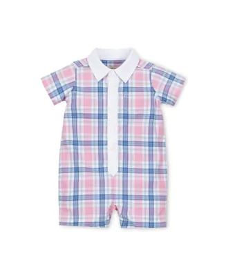 Hope & Henry Baby Boys Layette Organic Cotton Woven Romper with Collar and Button Front
