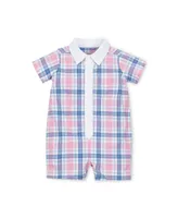 Hope & Henry Baby Boys Layette Organic Cotton Woven Romper with Collar and Button Front