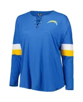 Women's New Era Powder Blue Los Angeles Chargers Plus Size Athletic Varsity Lace-Up V-Neck Long Sleeve T-shirt