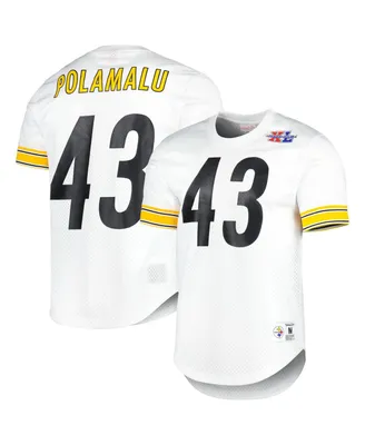 Men's Mitchell & Ness Troy Polamalu White Pittsburgh Steelers Retired Player Name and Number Mesh Top