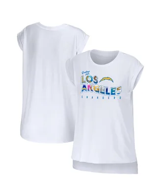 Women's Wear by Erin Andrews White Los Angeles Chargers Greetings From Muscle T-shirt