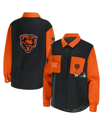 Women's Wear by Erin Andrews Black Chicago Bears Snap-Up Shirt Jacket