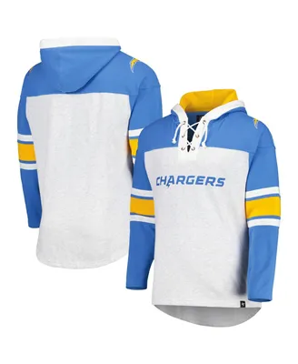 Men's '47 Brand Los Angeles Chargers Heather Gray Gridiron Lace-Up Pullover Hoodie