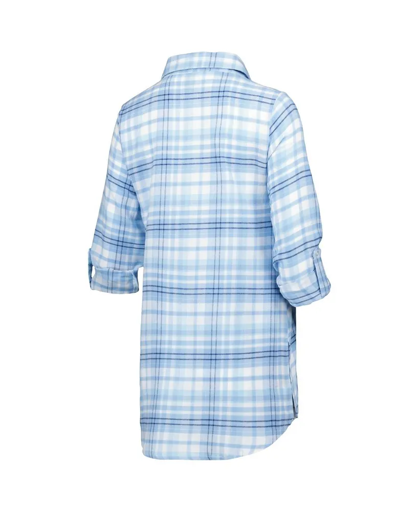 Women's Concepts Sport Powder Blue, Navy Los Angeles Chargers Mainstay Flannel Full-Button Long Sleeve Nightshirt