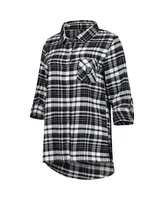 Women's Concepts Sport Black, Silver Las Vegas Raiders Mainstay Flannel Full-Button Long Sleeve Nightshirt