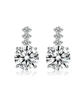 Genevive Gv Sterling Silver with White Gold Plated Clear Round Cubic Zirconia Linear Drop Earrings