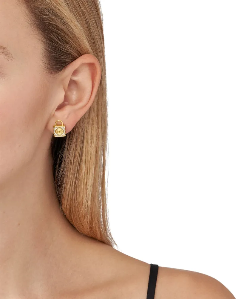 Michael Kors 14K Rose Gold-Plated Sterling Silver Pave Lock Stud Earrings
