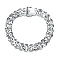 Bold Men's Curb Chain Bracelet with Iced Out Cubic Zirconia in Sterling Silver