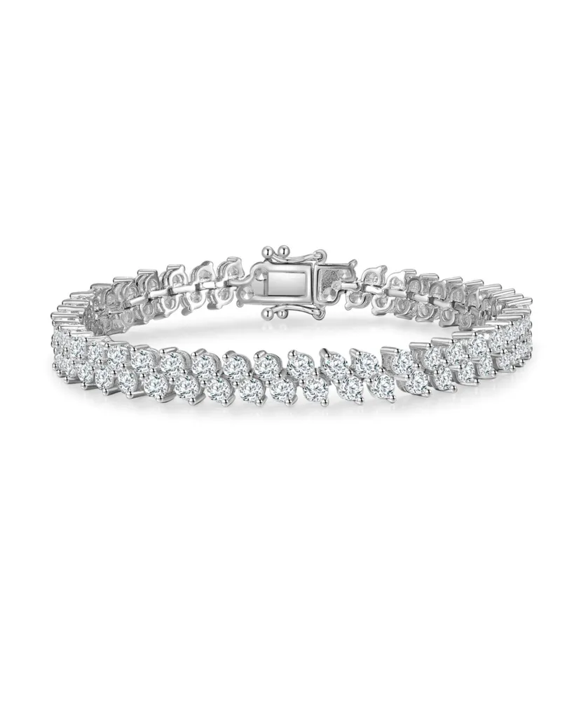 Genevive Sterling Silver with Cubic Zirconia Icicle Cluster Double Row Tennis Bracelet