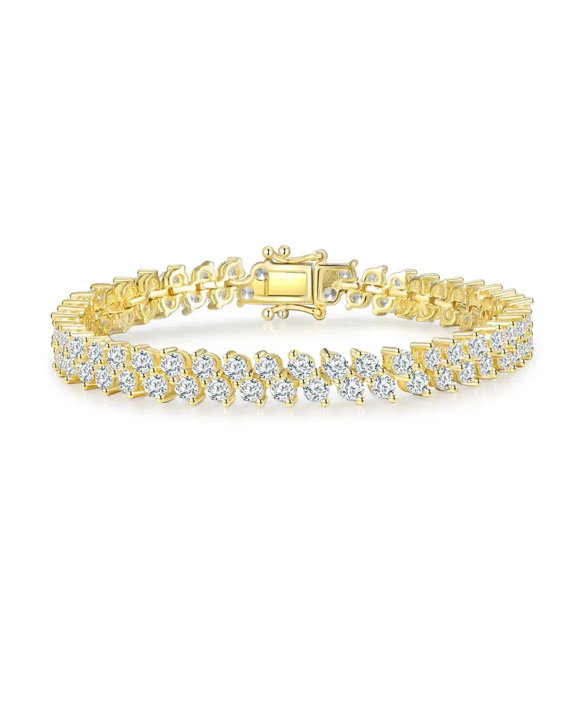 Sterling Silver with Cubic Zirconia Icicle Cluster Double Row Tennis Bracelet