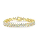Sterling Silver with Cubic Zirconia Icicle Cluster Double Row Tennis Bracelet