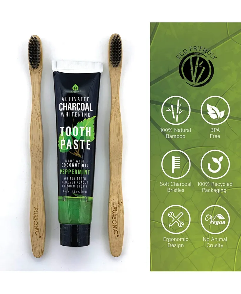 Pursonic Natural Bamboo Toothbrushes & Charcoal Whitening Toothpaste Set
