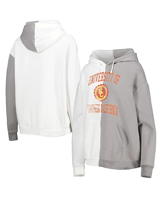 Women's Gameday Couture Gray, White Usc Trojans Split Pullover Hoodie