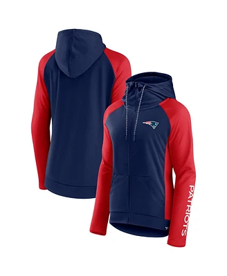 Women's Fanatics Navy, Red New England Patriots End Around Raglan Full-Zip Hoodie