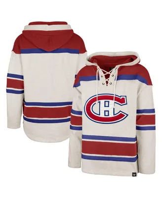 Men's '47 Brand Oatmeal Montreal Canadiens Rockaway Lace-Up Pullover Hoodie