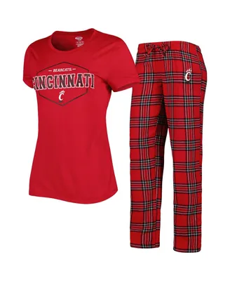 Women's Concepts Sport Red, Black Cincinnati Bearcats Badge T-shirt and Flannel Pants Sleep Set