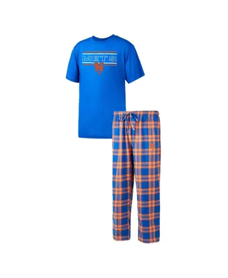 Men's Concepts Sport Royal, Orange New York Mets Badge T-shirt and Pants Sleep Set