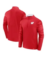 Men's Fanatics Red, White Wisconsin Badgers Ringer Quarter-Zip Top