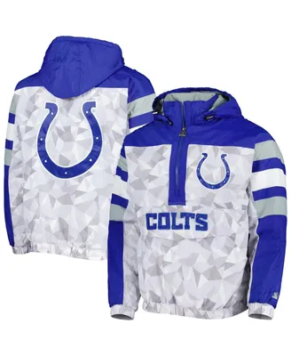 Men's Starter White, Royal Indianapolis Colts Thursday Night Gridiron Raglan Half-Zip Hooded Jacket