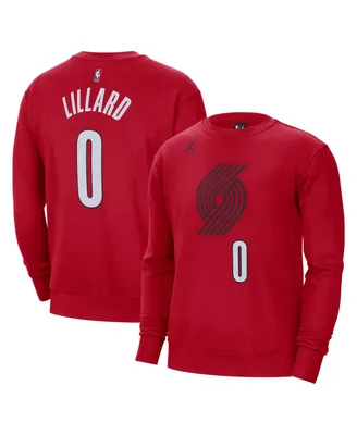 Men's Jordan Damian Lillard Red Portland Trail Blazers Statement Name and Number Pullover Sweatshirt