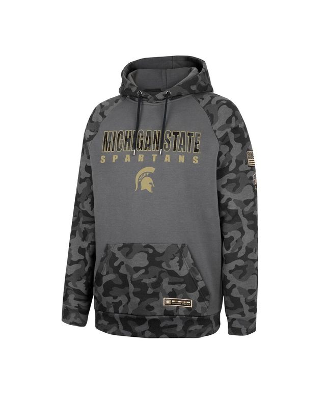 Men's Colosseum Charcoal Michigan State Spartans Oht Military-Inspired Appreciation Camo Stack Raglan Pullover Hoodie