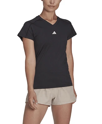 adidas Women's Training Moisture-Wicking Logo V-Neck T-shirt