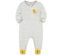 Little Me Baby Boys Long Sleeved Striped Lion Footed Coverall