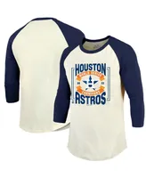 Men's Majestic Threads Cream, Navy Houston Astros 2022 World Series Champions Divide And Conquer Tri-Blend Raglan 3/4-Sleeve T-shirt